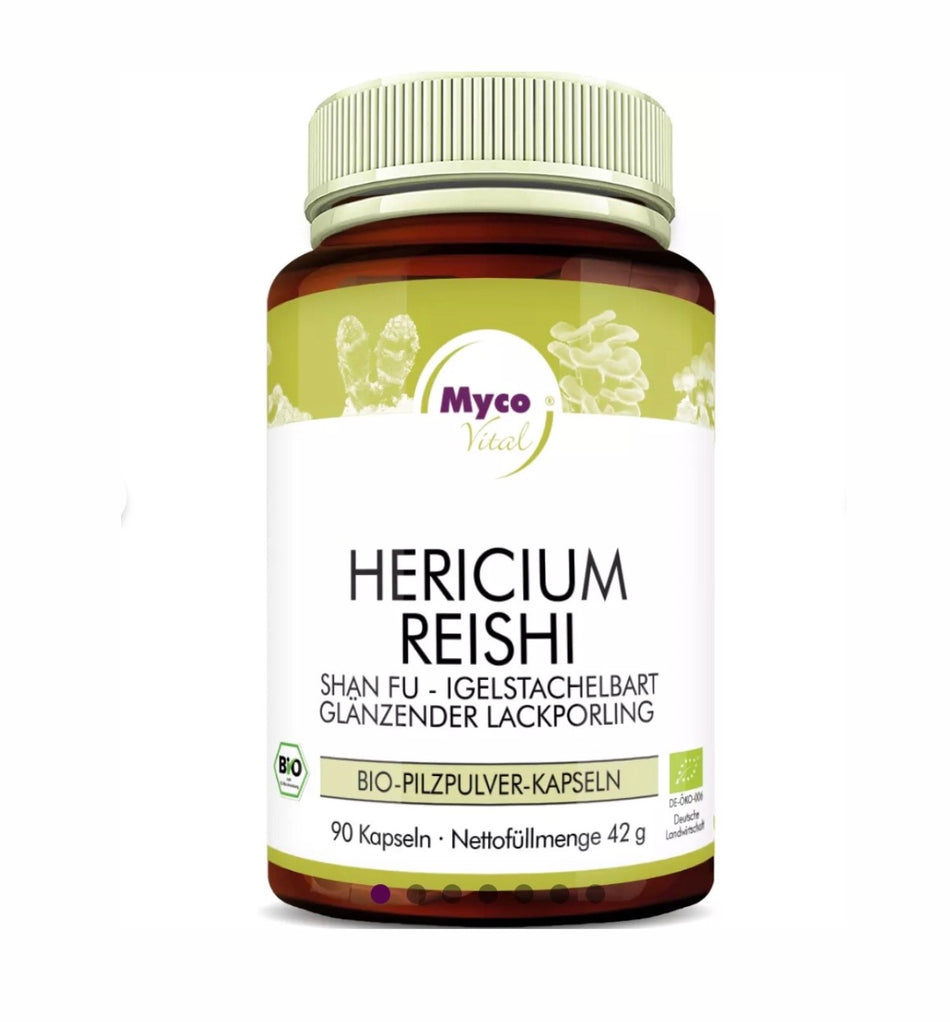 Bio Vitalpilzmischung aus Hericium und Reishi – hochwertige Nahrungsergänzung in Pulverform, ideal zur Unterstützung von Darm, Nerven und Immunsystem auf natürliche Weise.