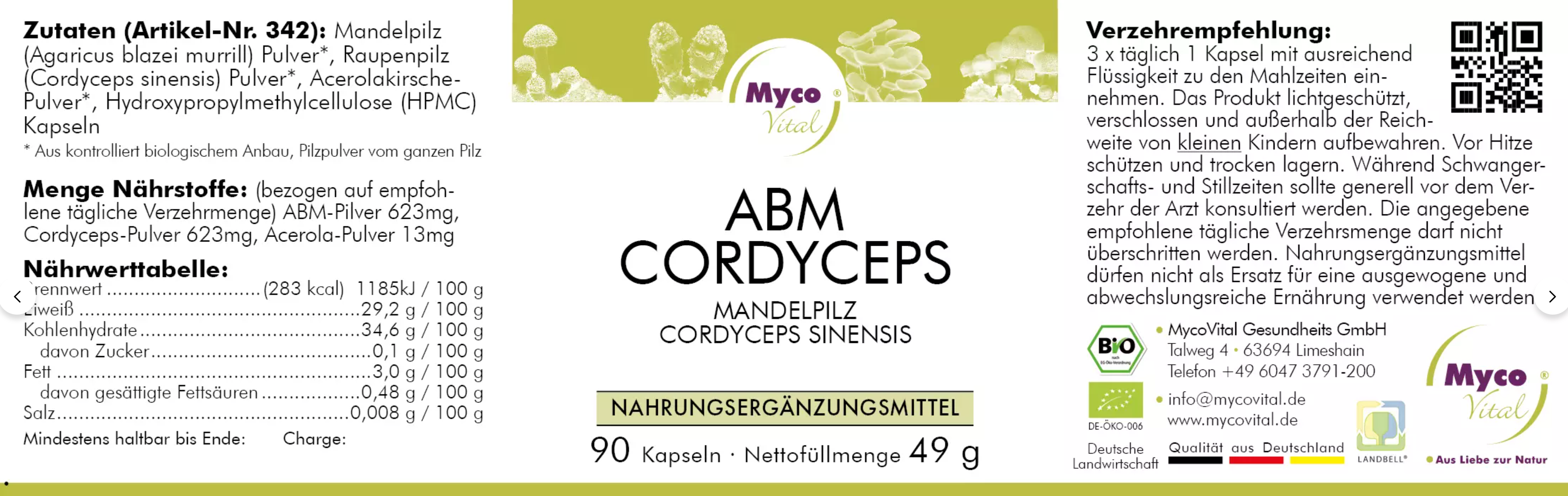 Bio-Vitalpilz Kapseln aus Agaricus blazei murill und Cordyceps sinensis, schonend verarbeitet in Deutschland
