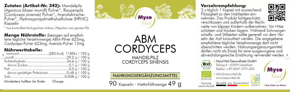 Bio-Vitalpilz Kapseln aus Agaricus blazei murill und Cordyceps sinensis, schonend verarbeitet in Deutschland
