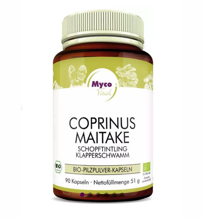 Bio Pilzpulvermischung aus Coprinus und Maitake – natürliche Kombination zweier Vitalpilze zur Unterstützung von Stoffwechsel, Immunsystem und Verdauung. Ideal als Ergänzung einer ausgewogenen, pflanzlichen Ernährung.
