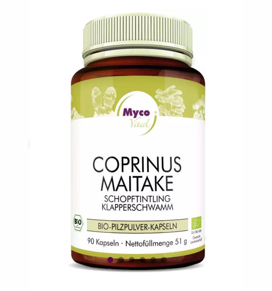 Bio Pilzpulvermischung aus Coprinus und Maitake – natürliche Kombination zweier Vitalpilze zur Unterstützung von Stoffwechsel, Immunsystem und Verdauung. Ideal als Ergänzung einer ausgewogenen, pflanzlichen Ernährung.
