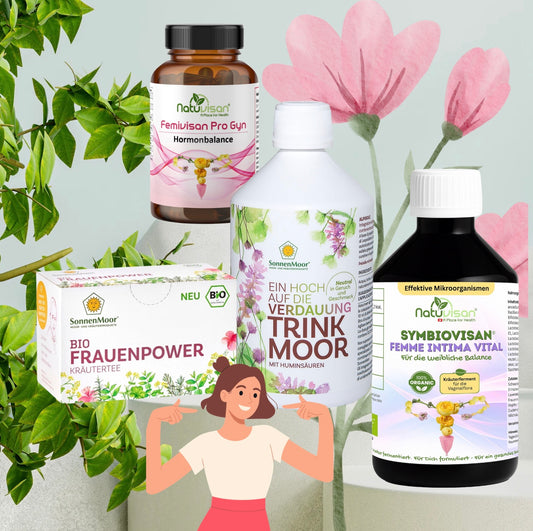 NATUVISAN Femme Balance Concept – natürliche Kombination aus Mikroorganismen, Vitaminen & Kräutern für weibliche Balance und Darmharmonie.