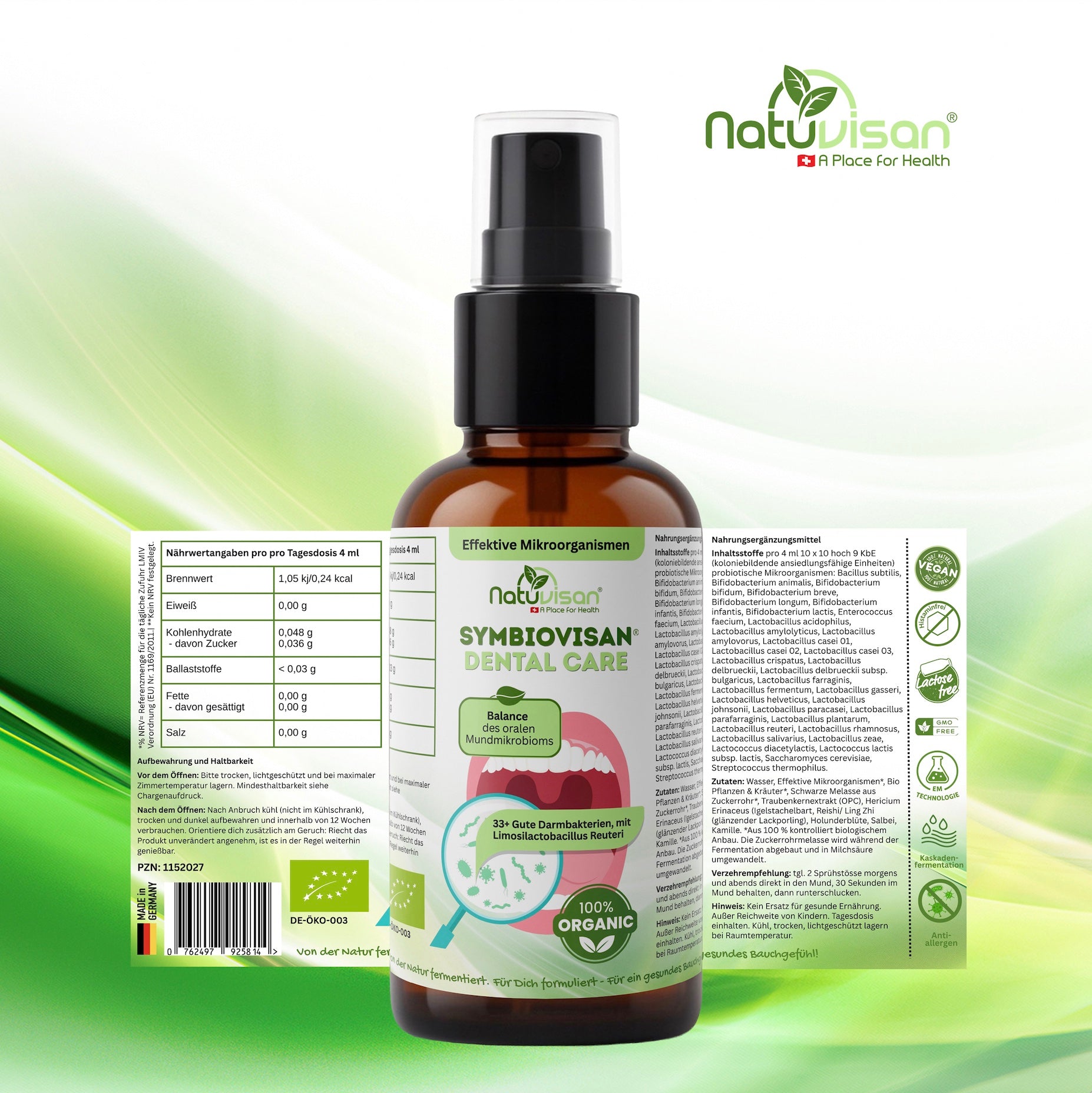 NATUVISAN Symbiovisan® Dental Care – Fermentspray mit probiotischen Mikroorganismen, Salbei & Kamille zur Pflege des Mundmikrobioms & Zahnfleischbalance.
