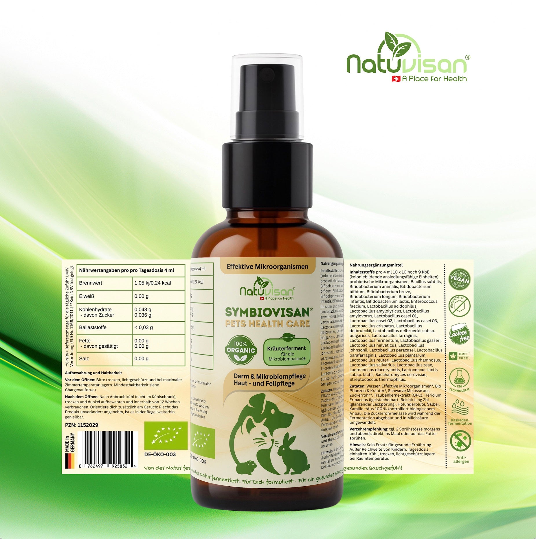 Symbiovisan® Pets Health Care wurde speziell für Hunde und Katzen entwickelt, um das natürliche Gleichgewicht der Darmflora zu fördern und gleichzeitig Haut, Fell und Wohlbefinden zu unterstützen.
