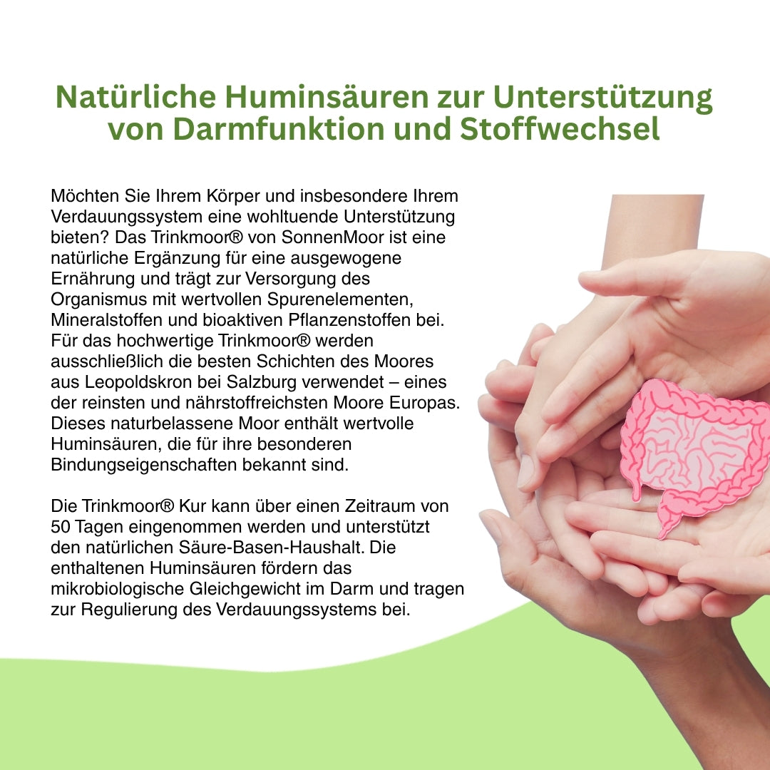 SonnenMoor Trinkmoor – natürliche Unterstützung für Verdauung, Stoffwechsel und Immunsystem dank physiologisch aktiver Huminsäuren.