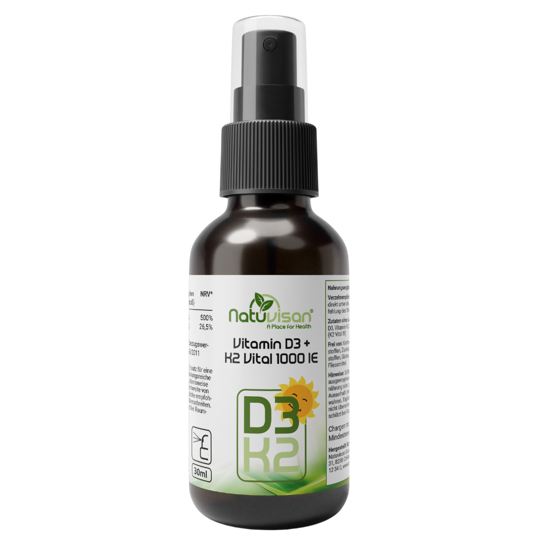 Vitamin D3 + bioaktivem K2 Vital® - im revitalisierenden Mironglas - 1000 IE  - 30 ml Spray