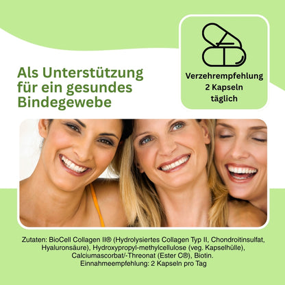 Collagen-Repair Kapseln – Kombination aus hydrolysiertem Kollagen Typ II, Hyaluronsäure, Chondroitinsulfat, Vitamin C und Biotin für Elastizität, Gelenkfunktion und Hautgesundheit.