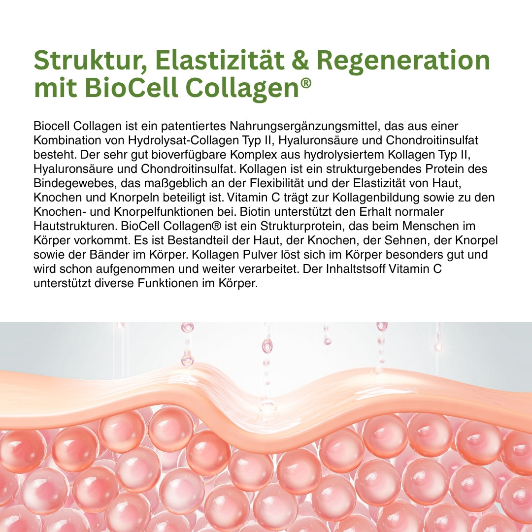 BioCell Collagen® in Collagen-Repair Kapseln – patentierter Vitalstoffkomplex mit Hyaluronsäure und Chondroitinsulfat, unterstützt Bindegewebe, Gelenke, Hautelastizität und natürliche Regeneration.