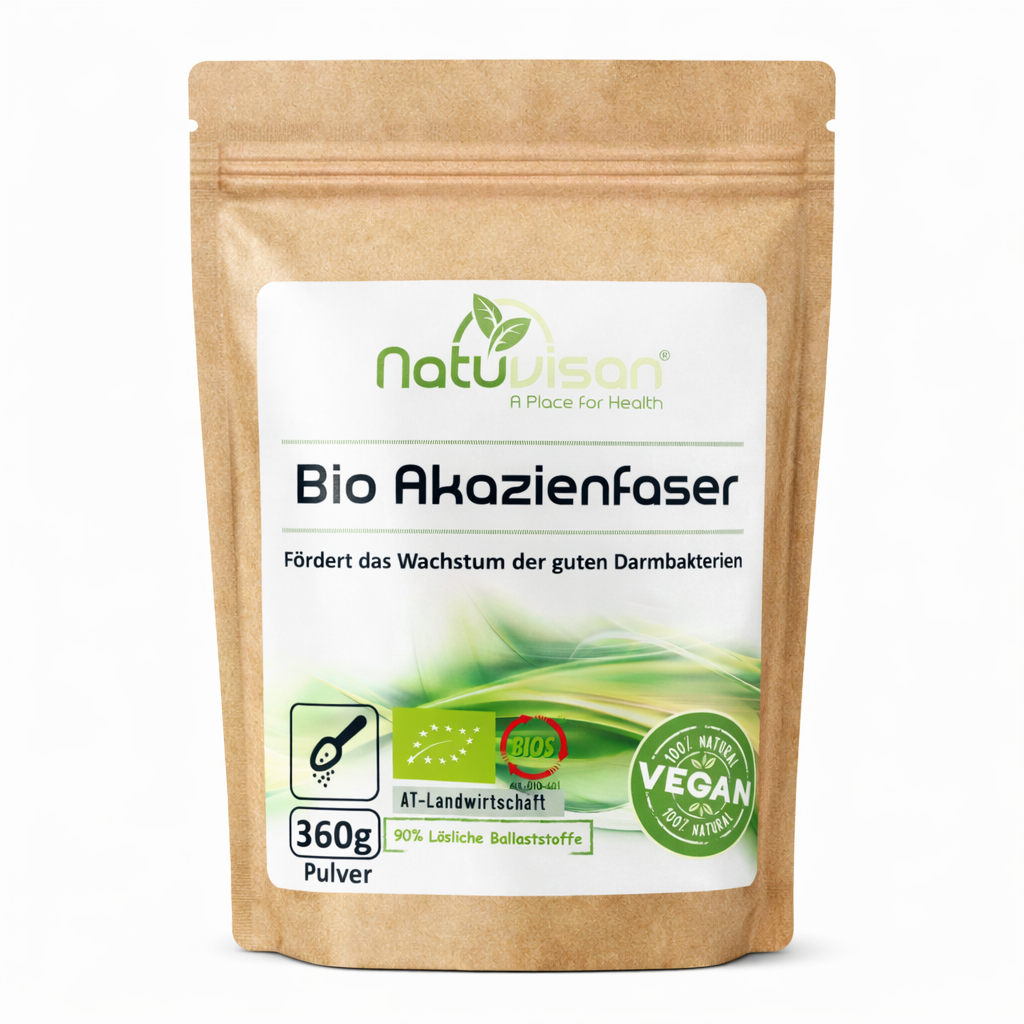 Akazienfaser – natürlicher, löslicher Ballaststoff. Unterstützt Verdauung, Darmflora & Mikrobiom. Sanft, gut verträglich & vielseitig einsetzbar.