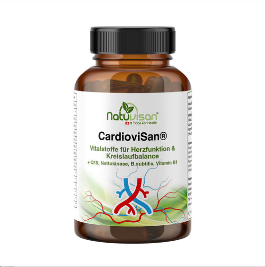 NATUVISAN CardioViSan® – Herz-Kreislauf-Komplex mit Coenzym Q10, Nattokinase, L-Arginin, Vitaminen & Pilzextrakten.
