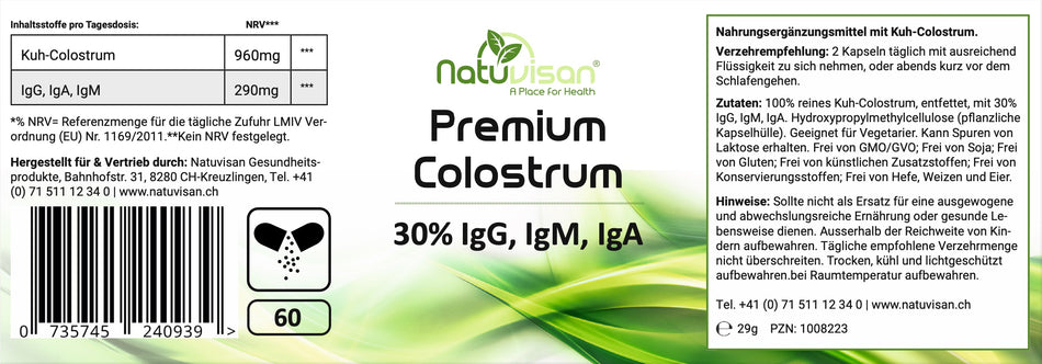 Colostrum Kapseln – 30% Immunglobuline & Lactoferrin Konzentrat 60 Kapseln