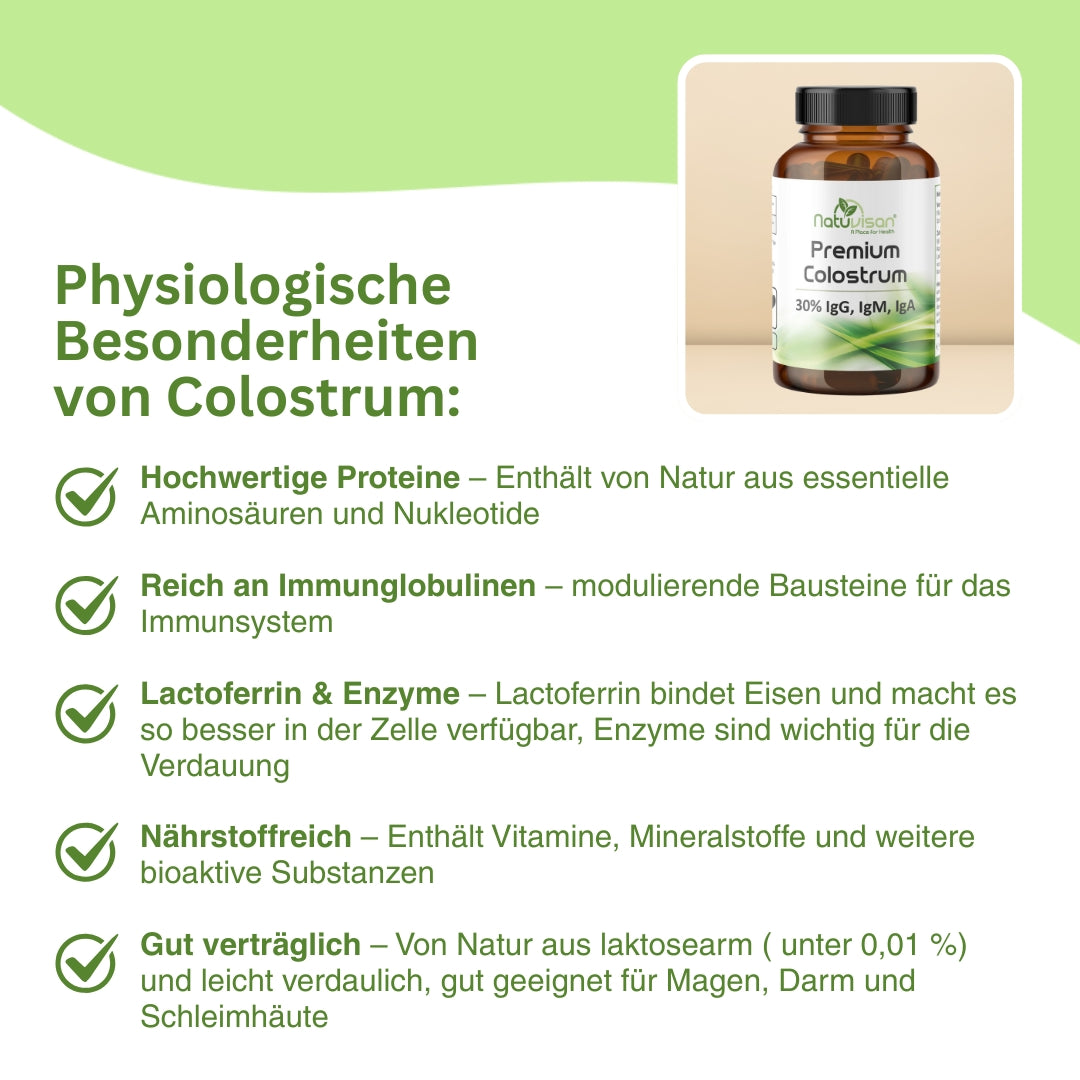 Natuvisan Colostrum mit 30 % Immunglobulin G (IgG) – gefriergetrocknetes Erstmilch-Konzentrat zur Ergänzung einer eiweiß- und immunbewussten Ernährung