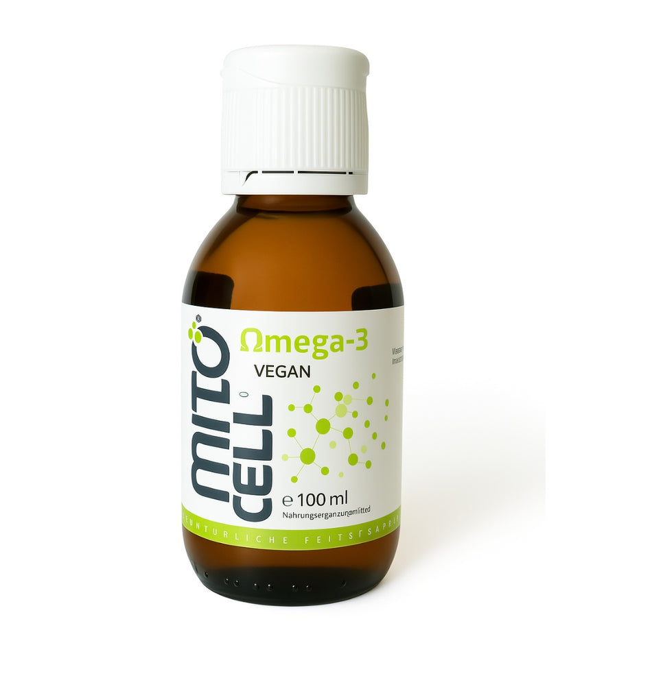 Glasflasche mit 100 ml reines Omega 3 Algenöl vegan