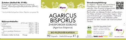 Natuvisan Myco Vital BIO Vitalpilz AGARICUS BISPORUS Champignon 456 mg Etikett