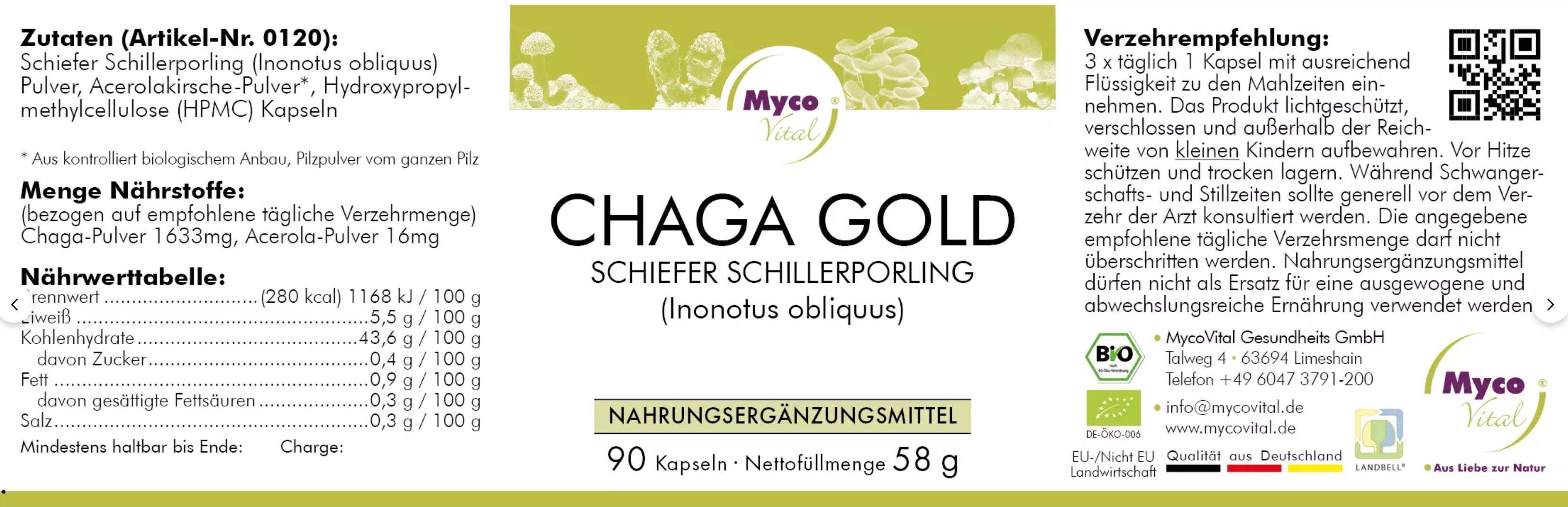 Natuvisan Myco Vital Vitalpilz Chaga Gold Etikett