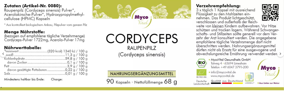 Natuvisan Myco Vital Vitalpilze Cordyceps Raupenpilz Etikett