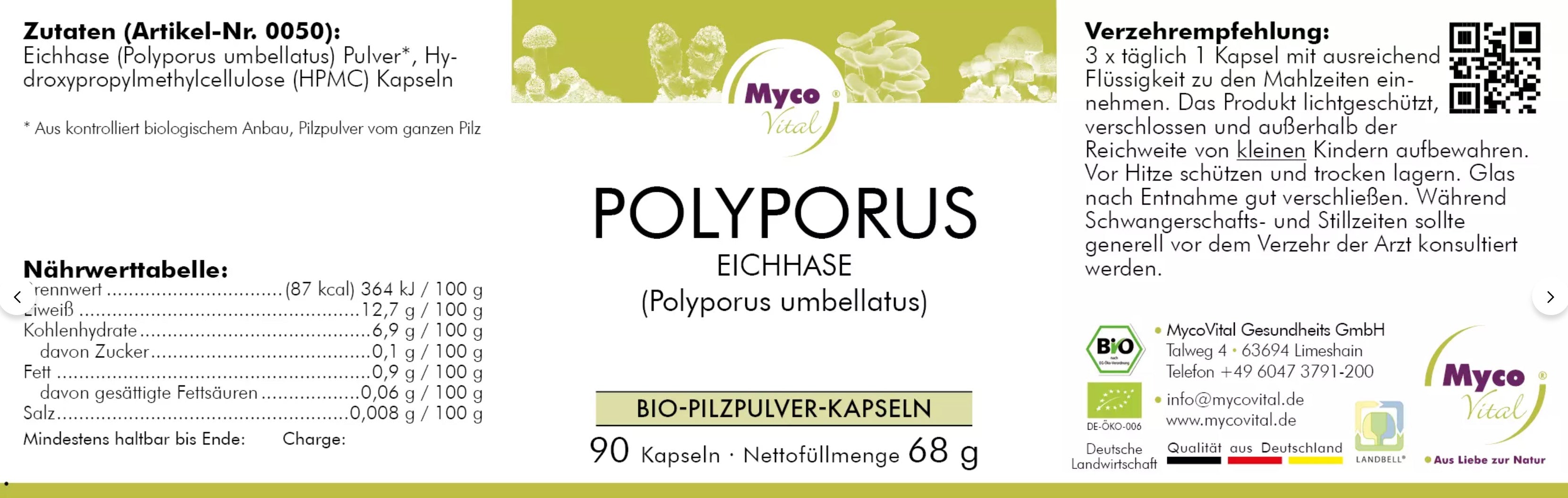 Natuvisan Myco Vital Vitalpilze Polyporus Etikett