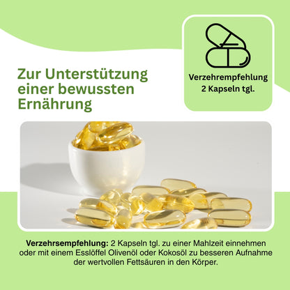 Infografik zu den entzündungsmodulierenden Eigenschaften von EPA und DHA aus Fischöl: EPA ist Vorstufe entzündungshemmender Eicosanoide wie Prostaglandin E3 und Leukotrien B5. DHA wird zu Resolvinen und Protectinen umgewandelt, die aktiv zur Beendigung chronischer Entzündungsprozesse beitragen. Ideal zur unterstützenden Behandlung bei stillen Entzündungen, z. B. im Darm (Leaky Gut), Herz-Kreislauf-System oder Gelenken.