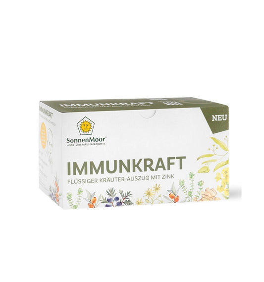 Immunkraft Kräuterelixier von SonnenMoor – unterstützt auf natürliche Weise die normale Funktion des Immunsystems, stärkt Abwehrkräfte und pflegt die oberen Atemwege dank 12 ausgewählter Kräuter und Zink