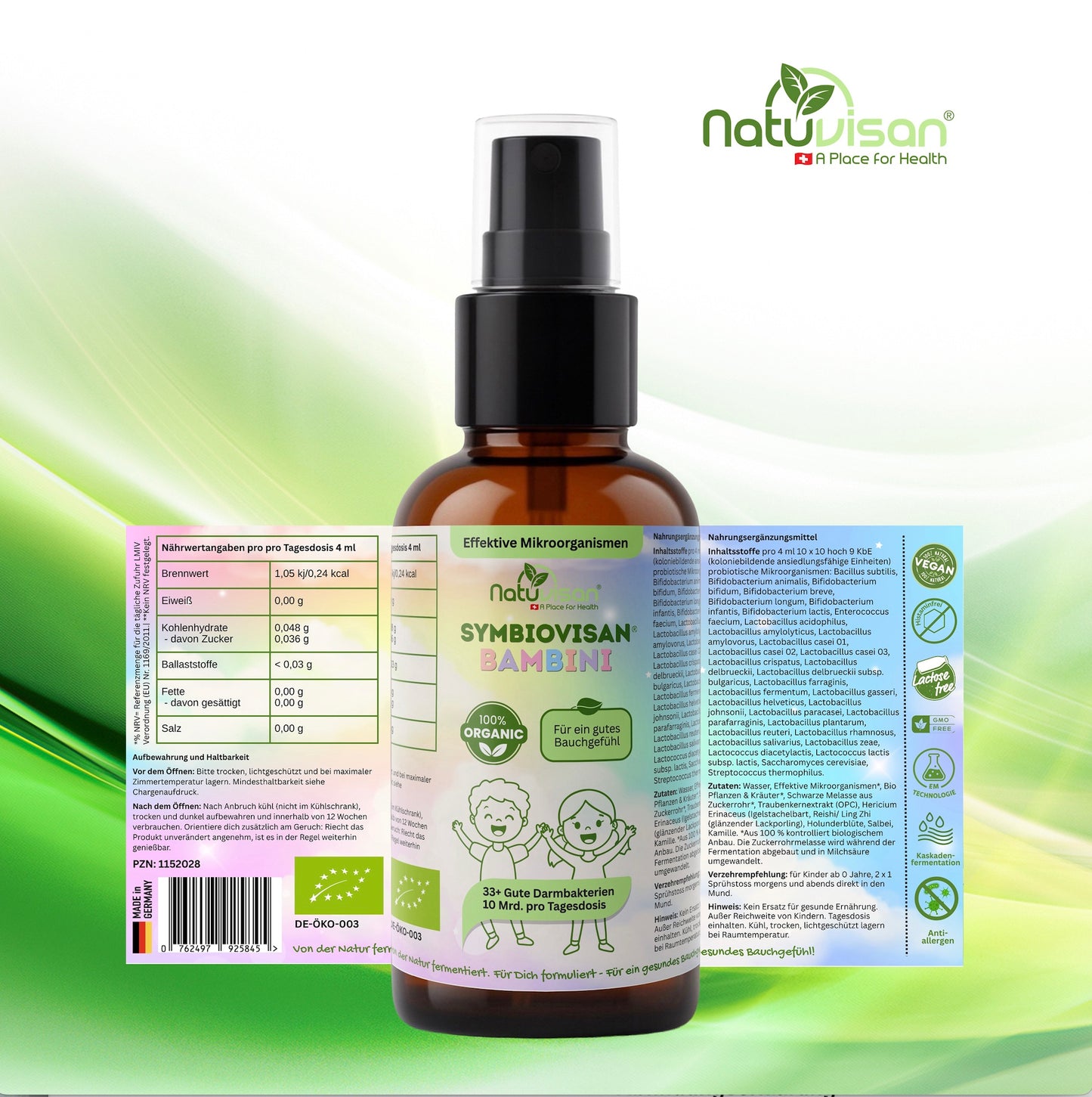 NATUVISAN Symbiovisan® Bambini – Ferment mit Mikroorganismen, Holunderblüte & Kamille zur Förderung des kindlichen Mikrobioms, ideal nach Kaiserschnitt.