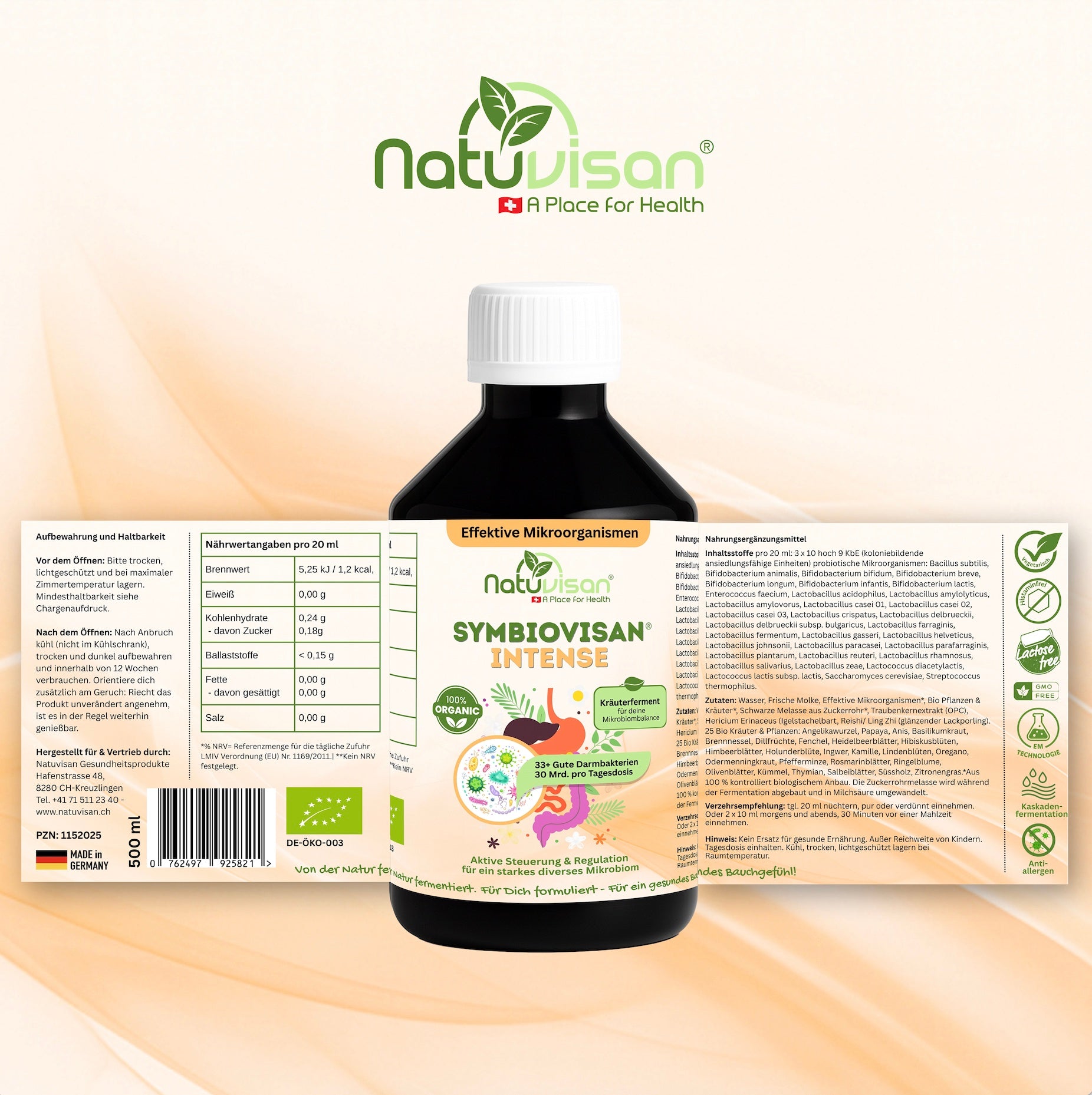 NATUVISAN Symbiovisan® Intense – Ferment mit 33+ aktiven Mikroorganismen, Molke & Bio-Kräutern für die Darm- & Mikrobiomgesundheit.
