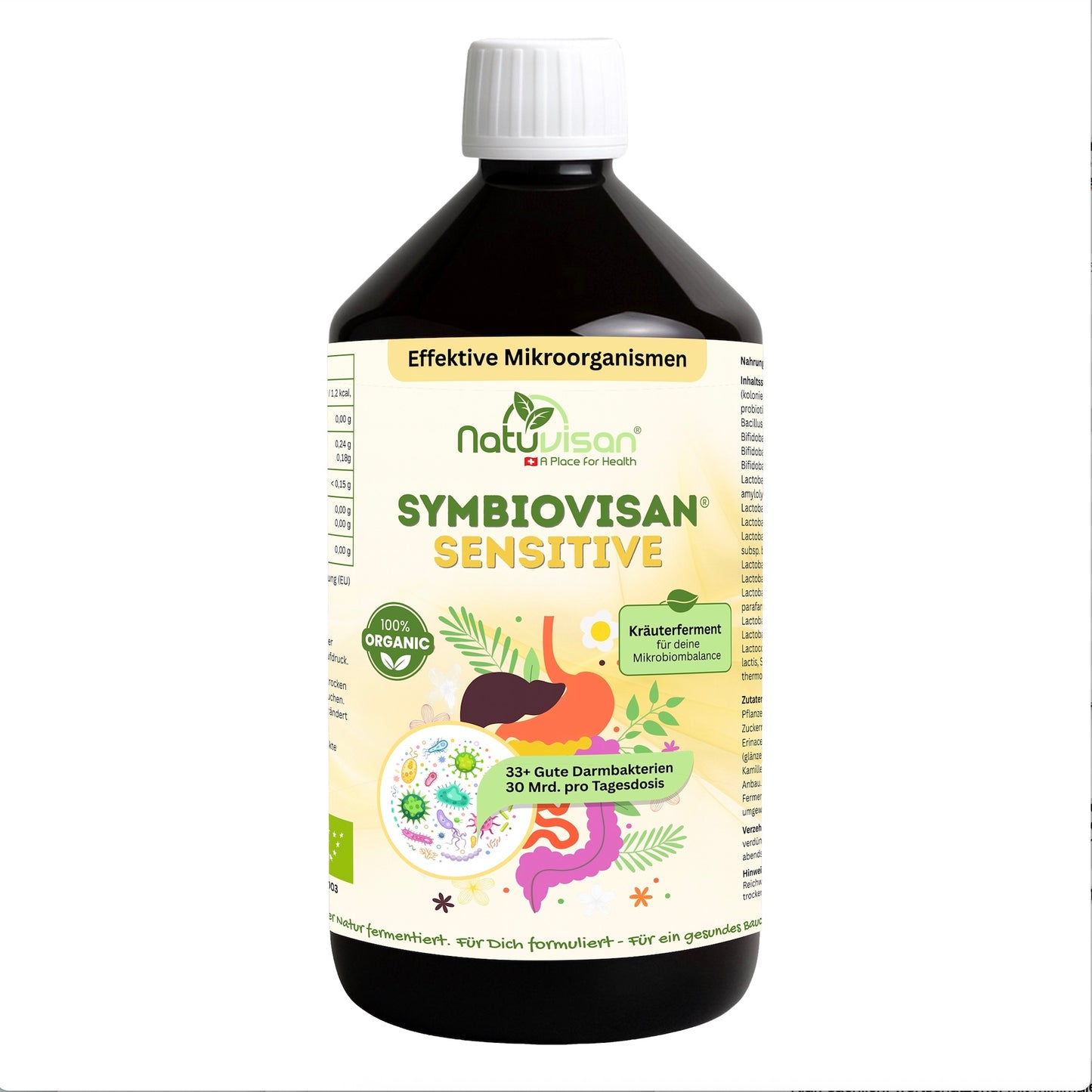 Symbiovisan® Sensitive 1000 ml – Bio-fermentiertes Elixier mit effektiven Mikroorganismen, Holunderblüte, Kamille und Salbei für sanfte Darmbalance.