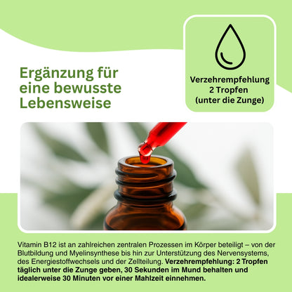 Natuvisan Vitamin B12 Tropfen – flüssige Nahrungsergänzung mit gut bioverfügbarem Methylcobalamin, alkoholfrei und leicht dosierbar