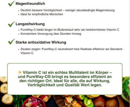 Produktbild der Natuvisan Vitamin C PureWay 712,5 mg Kapseln – natürliche Vitamin-C-Unterstützung für mehr Energie, Schutz vor oxidativem Stress und Stärkung deiner Abwehrkräfte.