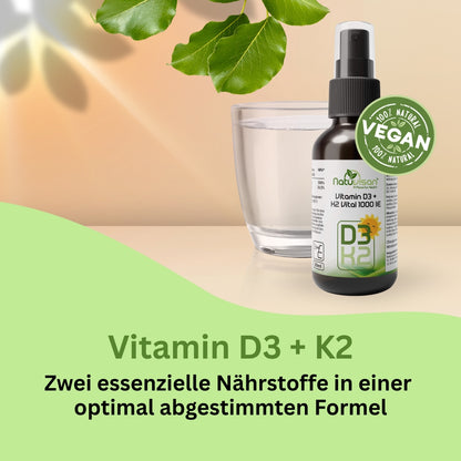 Natuvisan Vitamin D3 + K2 MK7 all-trans – hochbioaktive Kombination zur ergänzenden Versorgung mit veganem Vitamin D3 und K2 in bester Vital® Qualität