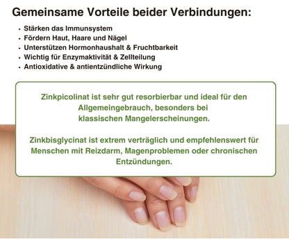 Nahaufnahme der Natuvisan Zink Duo Komplex Kapseln – zur täglichen Einnahme geeignet, um Zellschutz, Immunsystem und allgemeines Wohlbefinden natürlich zu fördern.