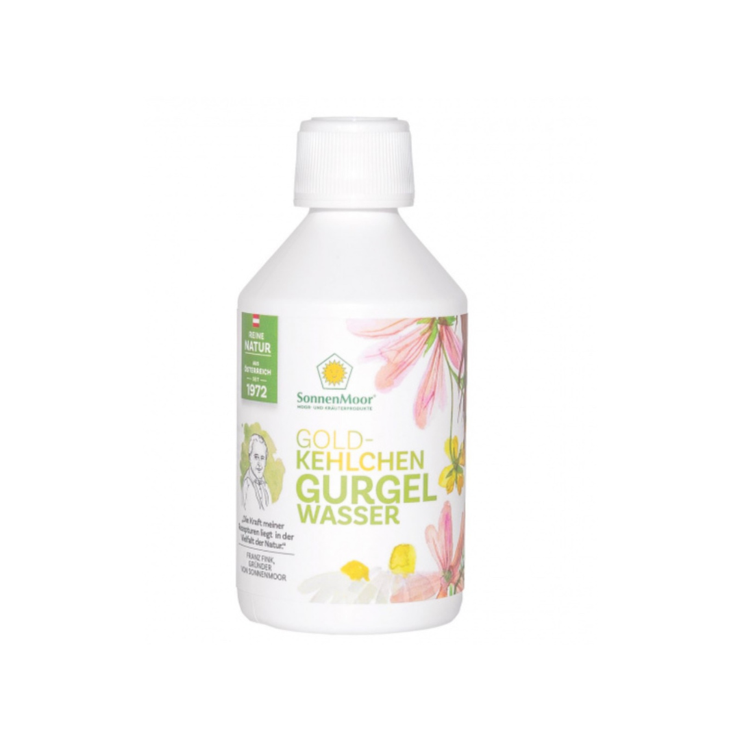 SonnenMoor Kräuter Gurgelwasser schützt optimal Mund und Rachen mit natürlichen Kräutern wie Blutwurz. Ideal zur Pflege und Reinigung der gesamten Mundhöhle.