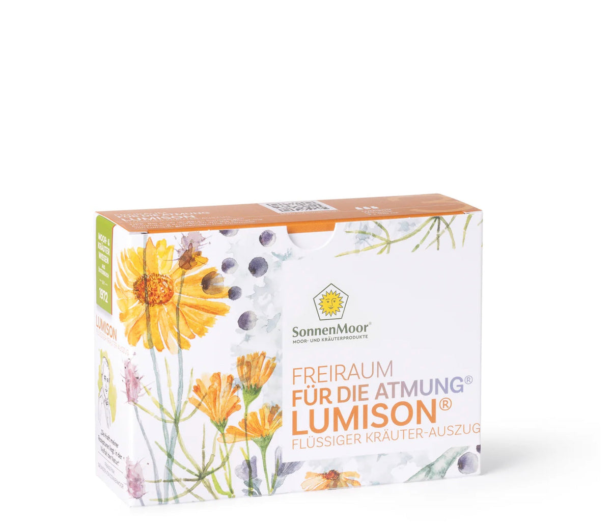 Flasche SonnenMoor Lumison Kräuterauszug – 100 ml in einer praktischen Flasche, die eine Kräutermischung zur Förderung der Lungenfunktionen.