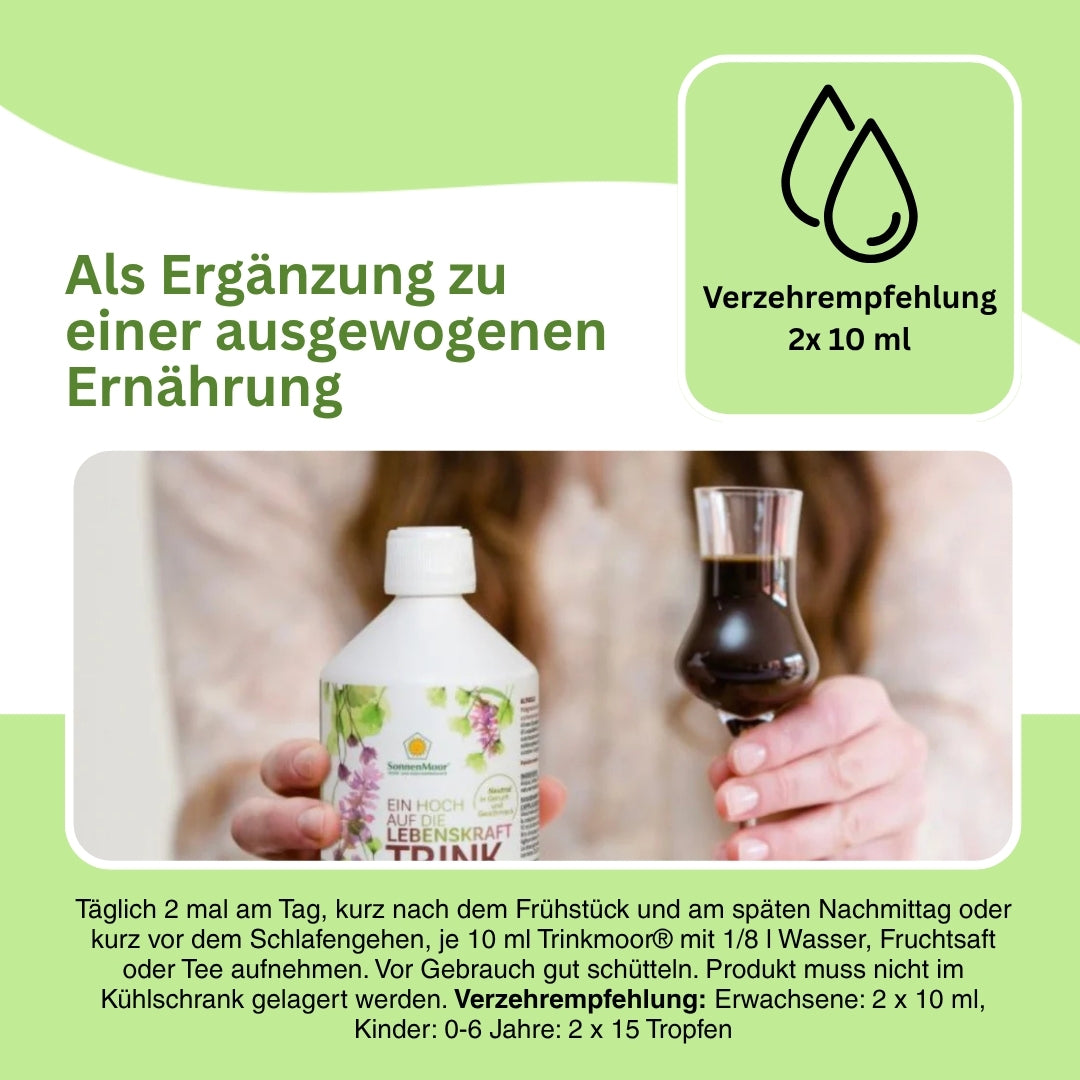 Natürliches Trinkmoor mit Huminsäure – zur Regulierung der Verdauung, Verbesserung der Darmflora und Förderung einer gesunden Darmbarriere.