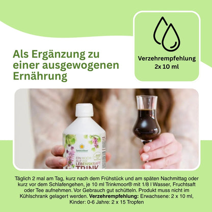 Natürliches Trinkmoor mit Huminsäure – zur Regulierung der Verdauung, Verbesserung der Darmflora und Förderung einer gesunden Darmbarriere.