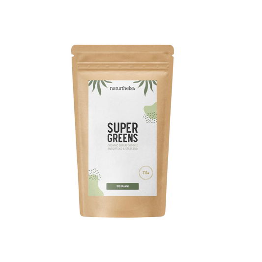 Naturtheke SUPER GREENS mit Alfalfa - 100gDas Superfood Pulver ist reich an natürlichen Mikronährstoffen wie Vitamin A,C,D,K, Calcium, Eisen und Kalium. Bereichere deine Ernährung mit dem Besten aus der Natu