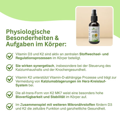 Veganes Vitamin D3 K2 Präparat von Natuvisan – bioaktive Tropfen mit D3 aus Flechten und K2 MK7 all-trans für optimale Aufnahme und Verfügbarkeit