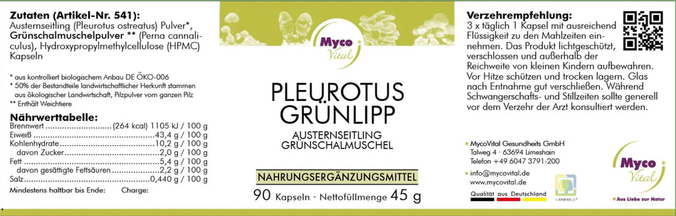 Hochwertige Grünlippmuschel-Pleurotus-Kapseln aus kontrollierter Herstellung – reich an bioaktiven Inhaltsstoffen für Gelenke, Darm und Immunsystem