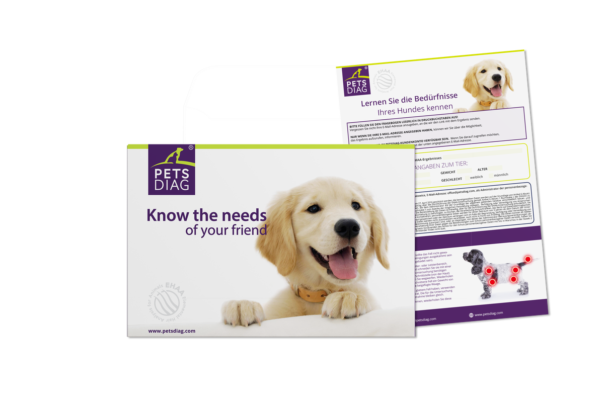EHAA Premium Gesundheits-Check - Fellmineralanalyse für Deinen HundDie EHAA informiert über den Zustand, die Krankheiten und die individuellen Ernährungsbedürfnisse des getesteten Hundes. Wie ist es möglich?
Basierend auf den nachge