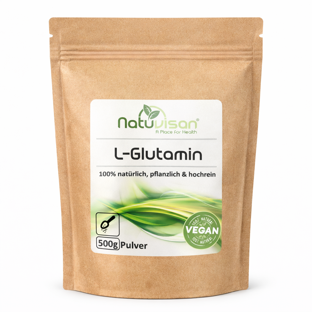 NATUVISAN L-Glutamin pflanzlich in Pulverform, gewonnen durch Fermentation pflanzlicher Kohlenhydrate.