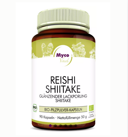 Reishi und Shiitake Bio Kapseln von NATUVISAN aus kontrolliert biologischem Anbau, Vollspektrum Vitalpilze in naturbelassener Premiumqualität