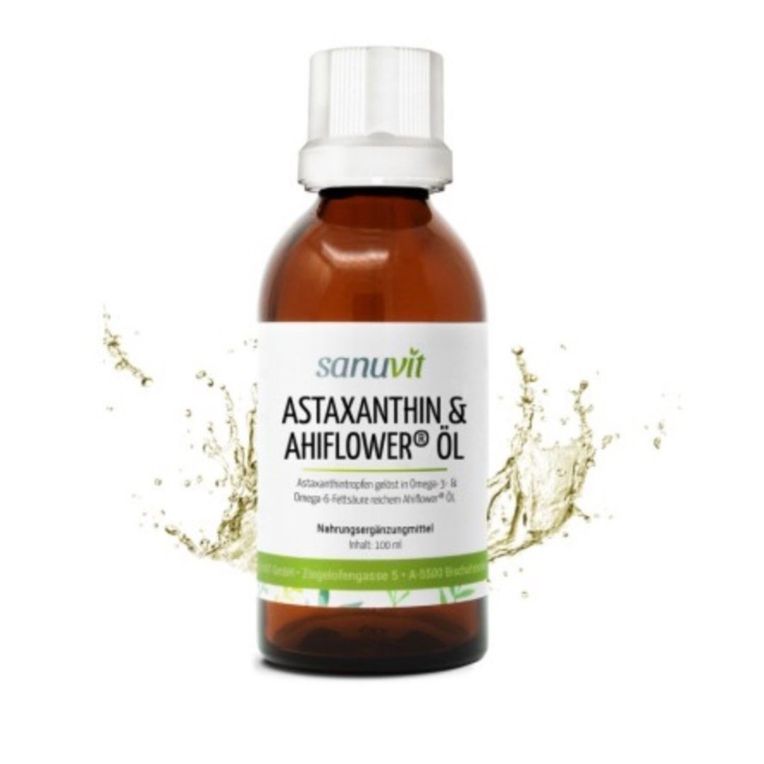 Astaxanthin 4 mg & Ahiflower® Öl mit Omega 3 + Vitamin E - 100 ml Tropfen - Natuvisan