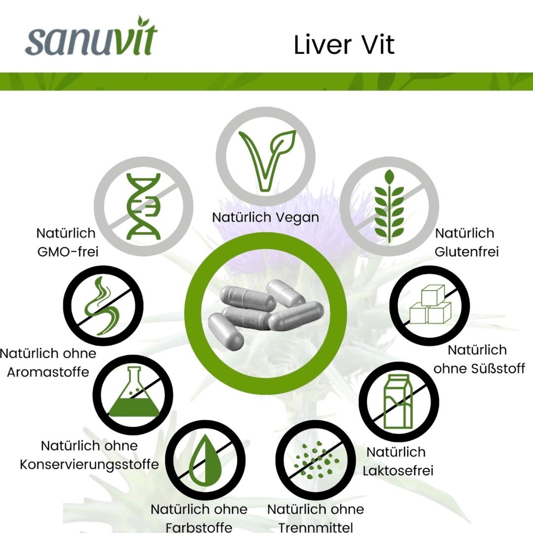 Leber Liver Vit mit Silymarin 320 mg aus Mariendistel-Extrakt - 60 Kapseln - Natuvisan